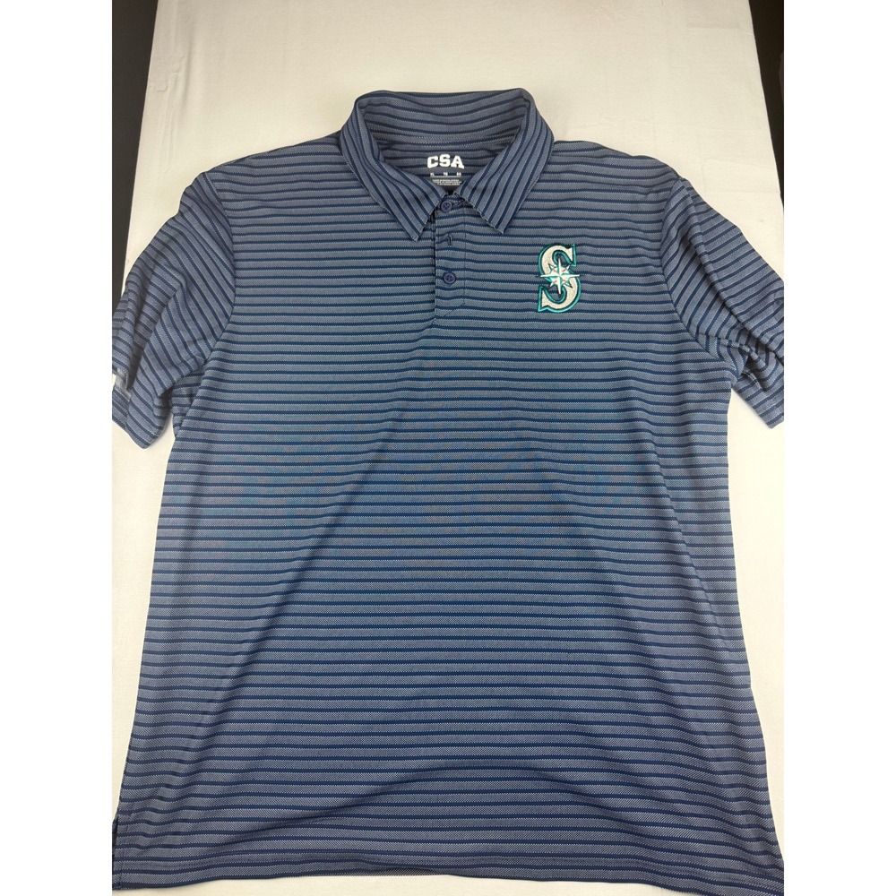 CSA Seattle Mariners Polo XL Blue Striped Short Sleeve MLB Baseball Shirt